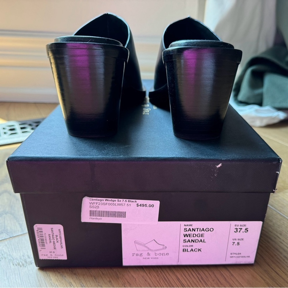 BNIB Rag & Bone Santiago Wedge - Black Leather - Size 7.5 (37.5) - Picture 9 of 11